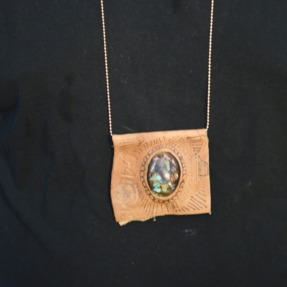 Manassa Turquoise Cabochon Genuine Leather Pendant - Picture 3 of 5